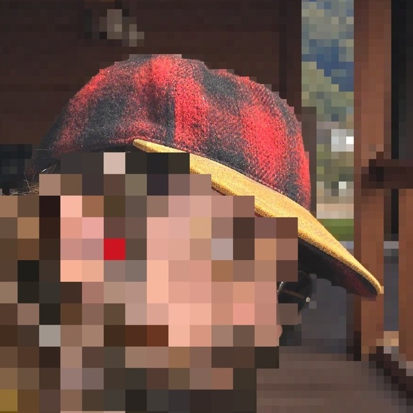 VTG Wool Leather Brim Plaid Hat Strapback Cap Red Black Brown Adjustable Smaller - Picture 10 of 10